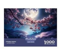 Puzzle Juego Familiar Flores Cerezo Iluminadas Luna 1000 Piezas, Arte Árbol Cerezo Luna, Regalo Hombres Mujeres Actividad Hogar 70x50cm