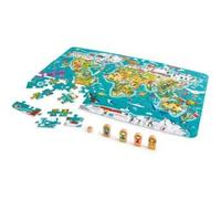 Hape Puzle y Juego de Mapamundi 2 en 1 | Rompecabezas Educativo de 100 Piezas | Juego de Viajes y Aprendizaje para Niños Desde 5 Años