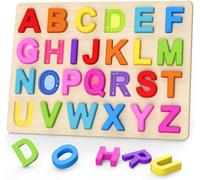Puzzle Letras Madera, ABC Rompecabezas 26 Alfabeto de Colores Juegos para Niños Montessori Juguetes de Madera Educativos para Bebé Regalo para cumpleaños, Navidad y Halloween