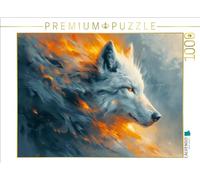 Puzzle · Llama Blanca: la Elegancia del Lobo Blanco en el Juego de Fuego