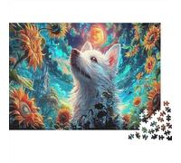 Puzzle Lobo Blanco en el Campo de Girasol bajo el Sol Vida Silvestre Rompecabezas 1000 Piezas - Regalo, Juego Familiar, Decoración del Hogar, Adultos 52x38cm/1000pcs