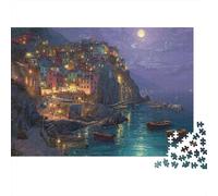 Puzzle Luna Llena Pueblo Costero 1000 Piezas, Viaje Escénico, Relajación Concentración Atención, Cartón Grueso, Niños +14 Años, Regalo Familiar 70x50cm