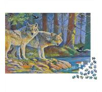 Puzzle Luna Noche Bosque Lobo Pack De 1000 Piezas Animales Rompecabezas Adultos De 1000 Piezas Pintura Entretenimiento Creativo 52x38cm/1000pcs