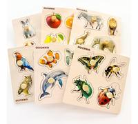 Puzzle Madera Niños 1-3 Años - 6 Juegos Montessori de Madera | Puzzle Bebe 18 Meses con Animales Realistas - Juguetes Regalo Educativo de 2 a 5 Años