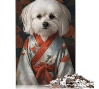 Puzzle maltés Dog Din Kimono 1000 piezas Rompecabezas de papel para adultos y desafíos para familias 38x26 cm/1000 piezas