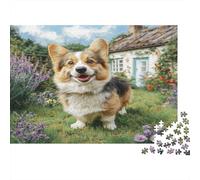 Puzzle Mascota Perro Lindo para Adultos: Corgi Delante de Cabaña Juego Cerebral y Desafiante para Decoración Pared 52x38cm/1000 Piezas