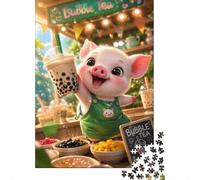 Puzzle Mini 1000 piezas Cerdo Bubble Tea para Adultos | 52x38cm Cartón, Decoración de dormitorio, Corte preciso, Regalo de reunión, relajación mental