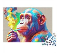 Puzzle Mono Fumador Colorido 1000 Piezas Adultos Mono Piruleta Pintura Lindo Arte Premium Grueso Resistente Vibrante Desafiante Duro Regalo 52x38cm/1000pzs