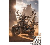 Puzzle Motocicleta 1000 Piezas para Adultos Juego Desafiante De Madera Rompecabezas Astas Plumas Motocicleta Desierto Decorativo Regalo para Hombre 1000pcs (75x50cm)