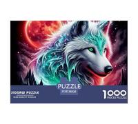 Puzzle Muy Difícil 1000 Piezas Lobo - Lobo Luna de Sangre Aurora Boreal, Relax, Gran Regalo 38x26cm