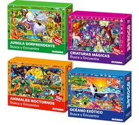 Puzzle Niños 4-6 Años - Puzzle con Marco para Niños y Niñas 7-8 Años | 4x100 Piezas Puzzle - Juego de Buscar y Encontrar Educativo con Vida Nocturna - Regalo Juguete Infantil de 6 a 10 Años