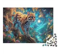 Puzzle Ocelot se Encuentra en la Rama del Bosque Iluminado por la Luna Vida Silvestre Rompecabezas 1000 Piezas Adultos - Desafiante, Regalo, Juego Familiar 38x26cm/1000pcs