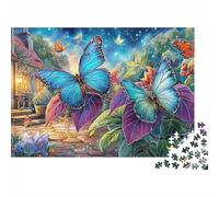 Puzzle Ocio Spring Garden 1000 Piezas Adultos Mariposas Morpho Azules Jardín Noche Estrellada Premium Grueso Resistente Desafiante Alivio Estrés 70x50cm/1000pzs