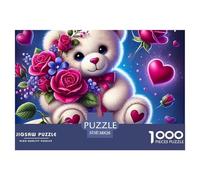 Puzzle Oso Peluche Rosas Corazón 1000 Piezas Adultos, Oso Libro Abierto Juego Educativo Reto Idea Regalo 38x26cm