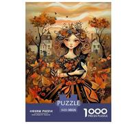 Puzzle Otoño Girl and Gato De 1000 Piezas Interesante Rompecabezas Adultos De 1000 Piezas Decoracion Hobby 38x26cm/1000pcs
