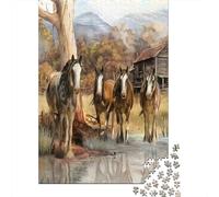 Puzzle Paisaje de Pintura de Caballos De 1000 Piezas Animales Rompecabezas Adultos De 1000 Piezas Obra De Arte Hobby 52x38cm/1000pcs