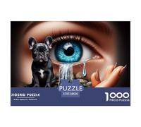 Puzzle Paisaje Ojo Perro Lágrimas 1000 Piezas Papel Reciclado, Gato Negro Cascada Juego Familiar Difícil 38x26cm