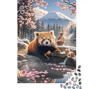 Puzzle Panda Rojo 1000 Piezas para Adultos Juego Desafiante De Madera Puzzles Panda Rojo Montaña Nevada Aguas Termales Decorativo Regalo Original 1000pcs (75x50cm)