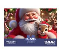 Puzzle Papá Noel 1000 Piezas Adultos y Niños, Papá Noel Abraza a Reno, Antiestrés, Juego Familiar, 52x38cm
