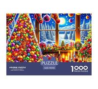 Puzzle Papá Noel 1000 Piezas, País Maravilloso Ventana Navideña, Decoración Pared Adultos y Niños, 70x50cm