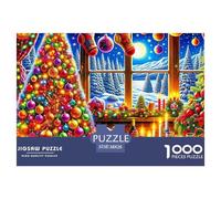 Puzzle Papá Noel 1000 Piezas, País Maravilloso Ventana Navideña, Decoración Pared, Juego Educativo Adultos, 38x26cm