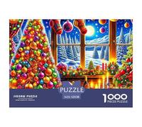 Puzzle Papá Noel 1000 Piezas, País Maravilloso Ventana Navideña, Papel Reciclado, Juego Familiar, Decoración Pared, 52x38cm