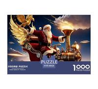 Puzzle Papá Noel 1000 Piezas Papel Reciclado, Papá Noel Alado en Trineo Dorado, Antiestrés, Regalo, 38x26cm