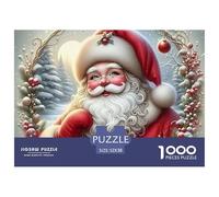 Puzzle Papá Noel 1000 Piezas Papel Reciclado, Retrato Papá Noel con Guirnalda, Decoración Pared, Antiestrés Adultos, 52x38cm