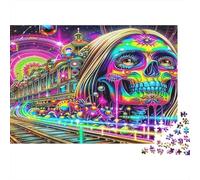 Puzzle Papel 1000 Piezas Calavera psicodélica para Adultos Entrenamiento Mental Decoración Pared Rompecabezas Cyberpunk Regalo 52x38cm/1000pcs