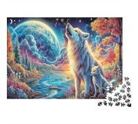 Puzzle Papel 1000 Piezas Lobo Aullando Paisaje Adecuado para Adultos Gran Reto Mental Rompecabezas de Lobo Educativo Decoración de Pared 52x38cm/1000pcs
