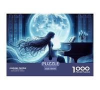 Puzzle Papel Reciclable Piano Luz Lunar 1000 Piezas, Arte Niña Piano Luna, Juego Desafiante Decoración Pared Hogar 70x50cm
