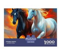 Puzzle Papel Reciclado Adultos 1000 Piezas Pareja Caballos Blanco Negro Fuego, difícil Hombres Mujeres, fantástica Idea Regalo 70x50cm