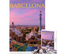 Puzzle para Adolescentes 1000 Piezas Barcelona Park Güell al Atardecer Juguete Educativo Gran Regalo para Juegos Juego Imposible con póster a Juego y Hoja de Trivia Tamaño 50x75cm