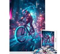 Puzzle para Adolescentes 1000 Piezas Ciclista en Ciudad Neón Juguetes Antiestrés Grandes Regalos y Juguetes Juego Familiar Entrena tu Cerebro y Manos Tamaño 50x75cm