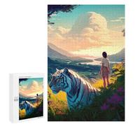 Puzzle para adolescentes, 1000 piezas, niña y tigre en un paisaje de fantasía rompecabezas para adultos, juegos de relajación, desafío difícil, regalos de cumpleaños únicos, 1000 piezas