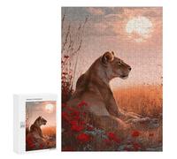 Puzzle para adolescentes 300 PCS Lioness in A Field of Flowers Juegos de rompecabezas familiares para divertirse en familia Regalos de cumpleaños y regalos únicos 300 PCS