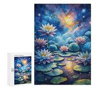 Puzzle Para Adolescentes 300 PCS Watercolor Lotus Pond at Night Puzzle Para Adultos Juegos Relajantes Análisis Y Lógica Diversión Actividad En Casa, 300 PCS
