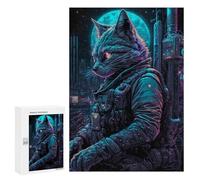 Puzzle para adolescentes, 300 piezas, Cybercat in Space Suit Puzzle para adultos, juego familiar, regalo de cumpleaños, interacción entre padres e hijos, 300 piezas