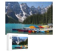 Puzzle para adolescentes 300 piezas Mountain Lake Canoe Scene Wall Mural Anti-Stress Puzzles Decoración Perfecta Actividades Divertidas para el Hogar, 300 PCS
