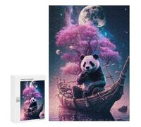 Puzzle para adolescentes 300 piezas Panda on A Wooden Boat Under A Full Moon Puzzles para adultos Práctico juego para mejorar la memoria Actividades divertidas para el hogar 300 PCS