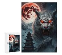 Puzzle para adolescentes 300 piezas Red Moon Tiger Temple rompecabezas anti-estrés, decoración perfecta, actividades divertidas para el hogar, 300 piezas