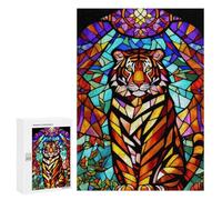 Puzzle para adolescentes, 300 piezas, rompecabezas de arte de tigre de cristal manchado para adultos, juegos de relajación, desafío difícil, regalos de cumpleaños únicos, 300 piezas