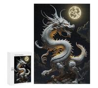 Puzzle para adolescentes, 300 piezas, rompecabezas de noche de luna de dragón blanco para adultos, juegos de relajación, desafío difícil, regalos de cumpleaños únicos, 300 piezas