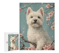 Puzzle Para Adolescentes 500 PCS Westie Dog with Cherry Blossoms Floral White Pup Puzzle Para Adultos Juego Rompecabezas Conjunto De Patrones Interacción Padre-hijo 500 PCS