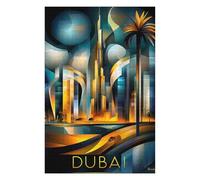 Puzzle para adolescentes, 75 x 50 cm, 1000 unidades, diseño de Dubai Futuristic Cubism, moderno geométrico, diseño de horizonte, para adultos, juegos relajantes, decoración interior, regalos