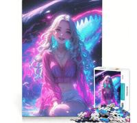 Puzzle para Adolescentes de 1000 Piezas: Chica Anime con Bikini de tiburón, Juego Imposible, Regalo de cumpleaños, con póster y Hoja de Preguntas a Juego 38x26cm