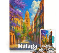 Puzzle para Adolescentes de 1000 Piezas con Vista a una Calle de Málaga Juguete para armar Mejora la Memoria con póster y Hoja de Preguntas a Juego 38x52cm