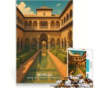 Puzzle para Adolescentes de 1000 Piezas del Real Alcázar de Sevilla, Juego Imposible, Regalo de cumpleaños, con póster y Hoja de Preguntas a Juego 38x26cm