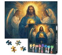 Puzzle para adultos, 1000 piezas, 1000 piezas, puzle - Sagrado Corazón de Jesús con luz divina y gloria angelical, arte religioso - 70 x 50 cm