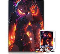 Puzzle para Adultos 1000 Piezas Anime Demon Girl con alas y Fuego Juego Educativo Pero Divertido y Divertido Juguetes antiestrés Tamaño 38x26cm